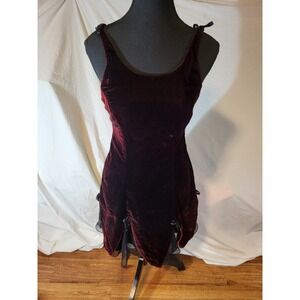Vtge Late Edition Gothlic Velvet Black Red Knee Length Sleeveless Dress Size 4